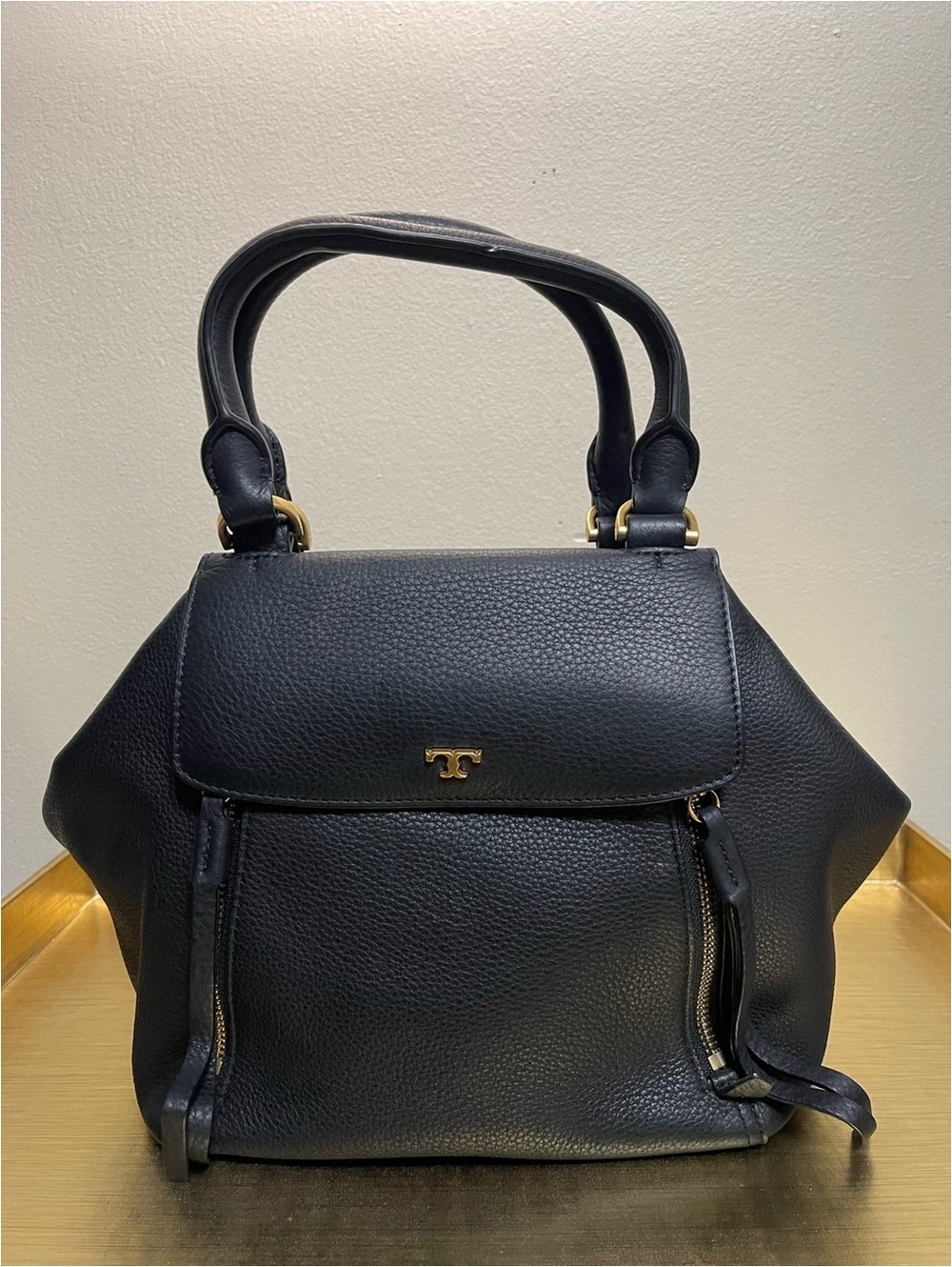 Tory Burch Navy Blue  Pebbled Leather Satchel Handbag
